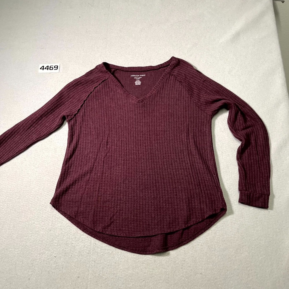 American Eagle Outfitters Soft & Sexy Plush Waffle Shirt Womens Small Wine